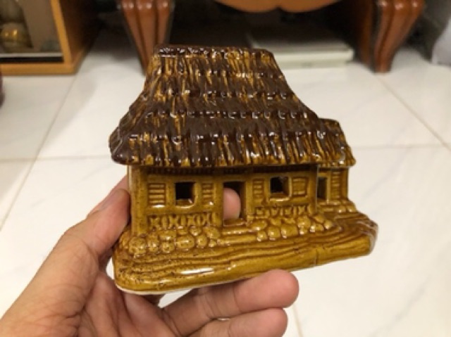 NHÀ LÁ TRÁNG MEN TRANG TRÍ HỒ CÁ NON BỘ 12x8x9cm