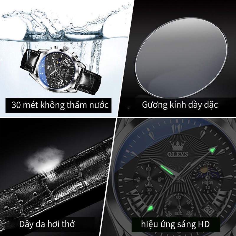 Đồng hồ nam chính hãng OLEVS 2876 dây da bò Chống thấm nước sâu hiệu ứng phát sáng | BigBuy360 - bigbuy360.vn