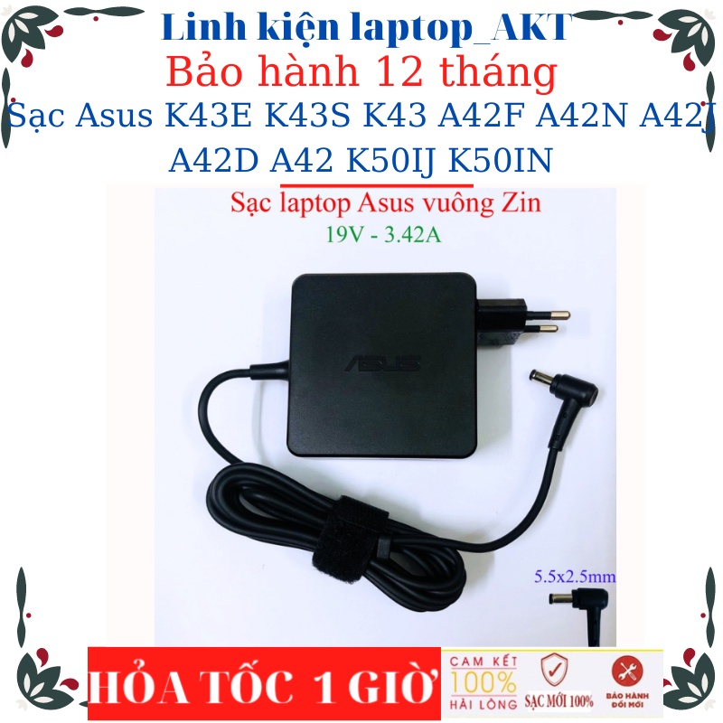 Sạc Laptop Asus K43E K43S K43 A42F A42N A42J A42D A42 K50IJ K50IN-Sạc Asus 19v-2.37A/3.42A-45W/65W vuông, chữ nhật