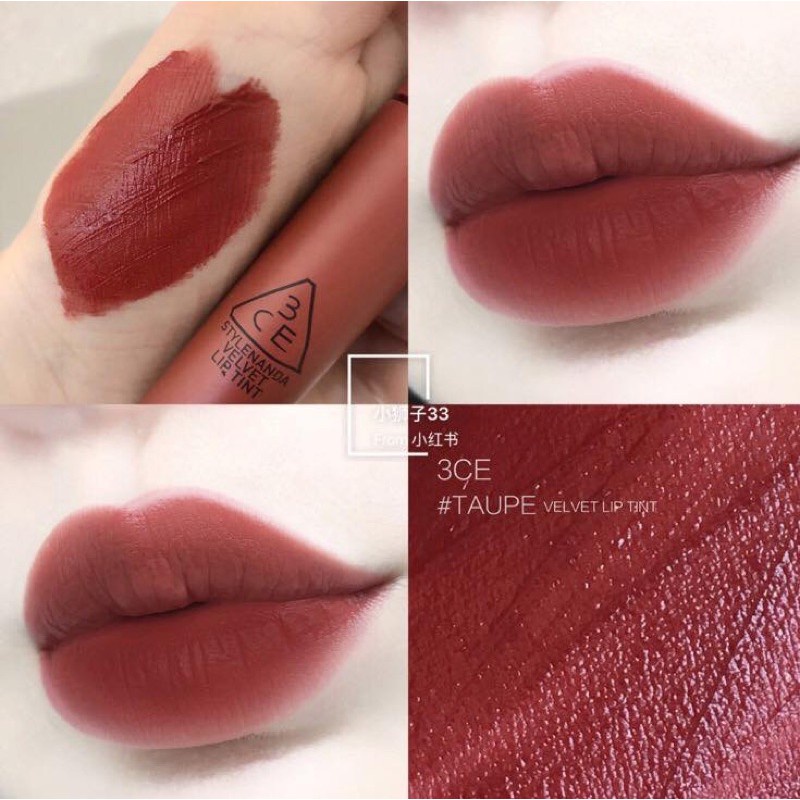 Son 3CE Kem Velvet Lip Tint Màu Taupe - đỏ nâu