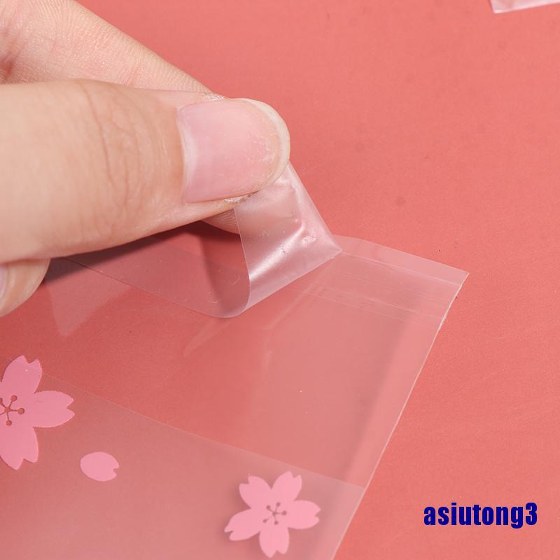 (asiutong3) 100Pcs/Set Dots Cherry Blossoms Cookie Candy Bag Plastic Package Holder Gift