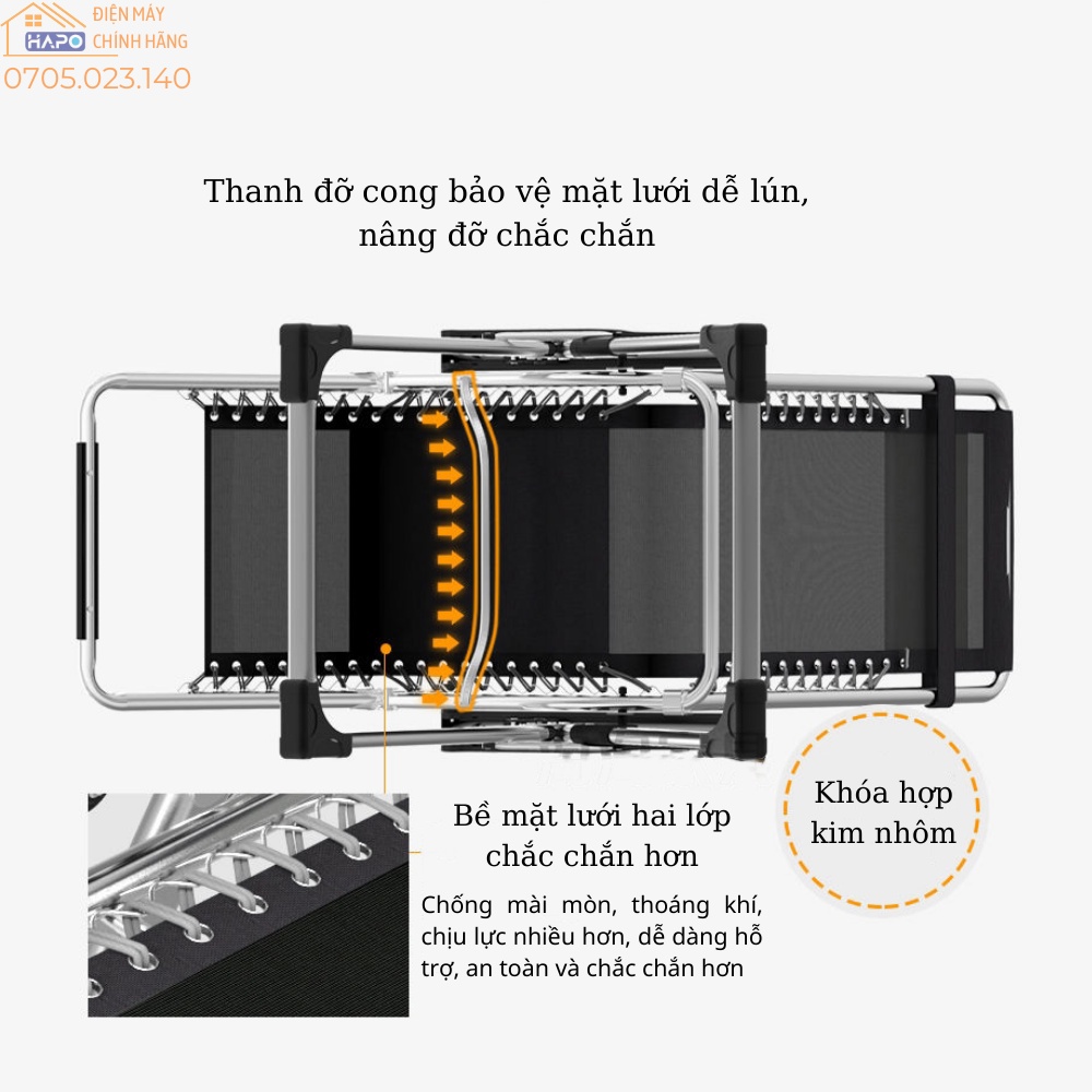Ghế thư giãn ngả lưng thay đổi tư thế nằm ngồi đọc sách, Ghế xếp ngủ văn phòng gia đình, khung hợp kim cao cấp gấp gọn