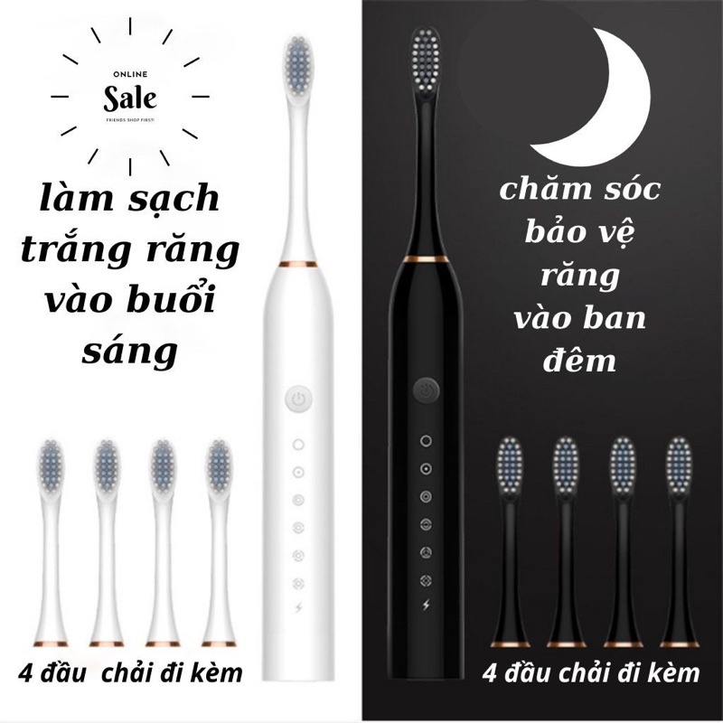 Bàn chải điện tự động đánh răng Sonic - X3 bản nâng cấp lông chải mềm mịn tiêu chuẩn Châu Âu