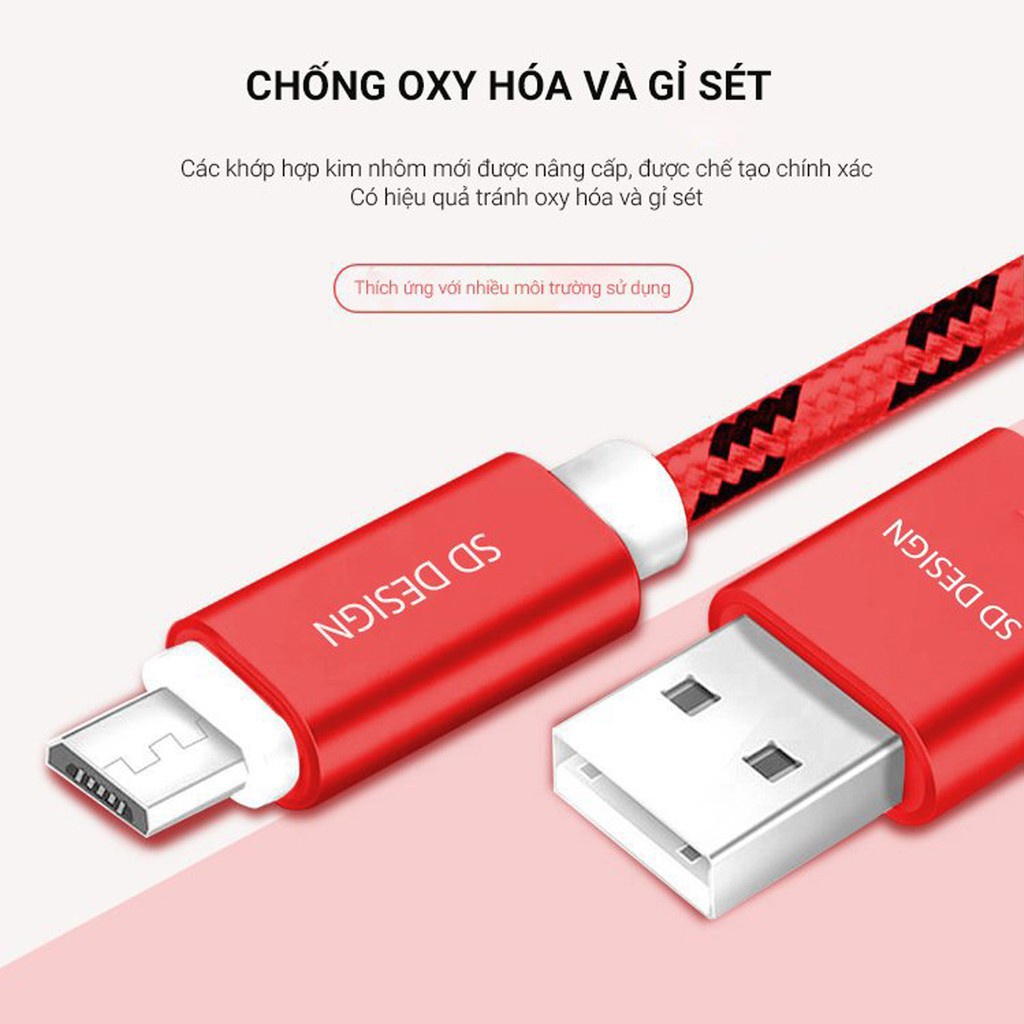 [Giá sỉ] Cáp sạc chính hãng SD DESIGN L1 dòng điện 2A,chống đứt đầu dây dù, ổn định dòng điện, bảo hành 1 năm