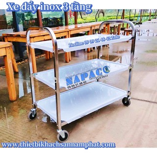 Xe đẩy thức ăn inox 3 tầng hàng chuẩn đẹp
