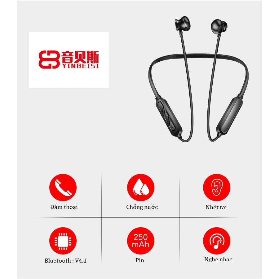 Tai nghe Bluetooth không dây YBS-0625 nhét tai hỗ trợ đàm thoại 6h,chống ồn cao cấp