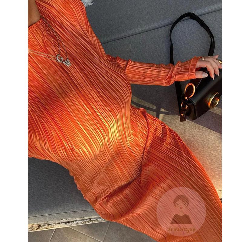 Đầm Tay Dài Cổ Tròn Màu Sắc Thanh Lịch Dành Cho Nữ