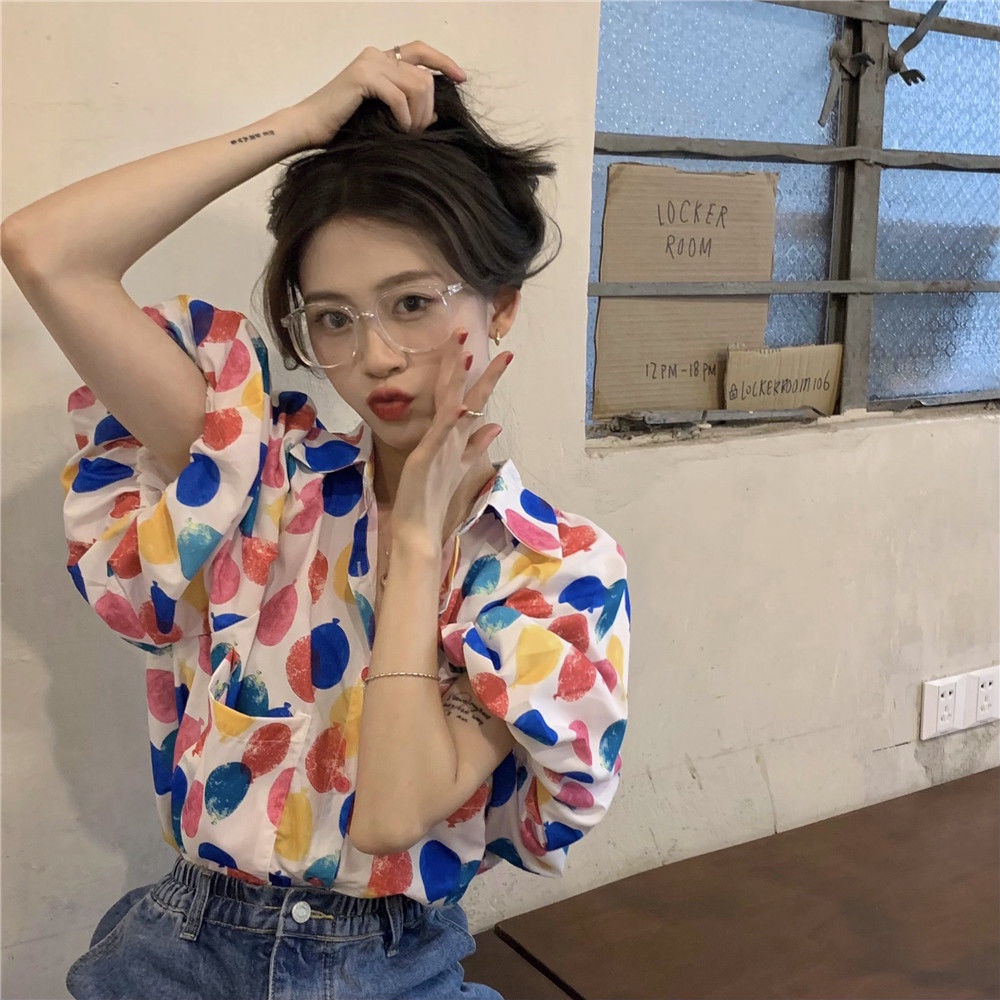 Áo Sơ Mi Tay Ngắn Phồng Họa Tiết Hoa Thời Trang Mùa Hè Phong Cách Pháp Mới Cho Nữ