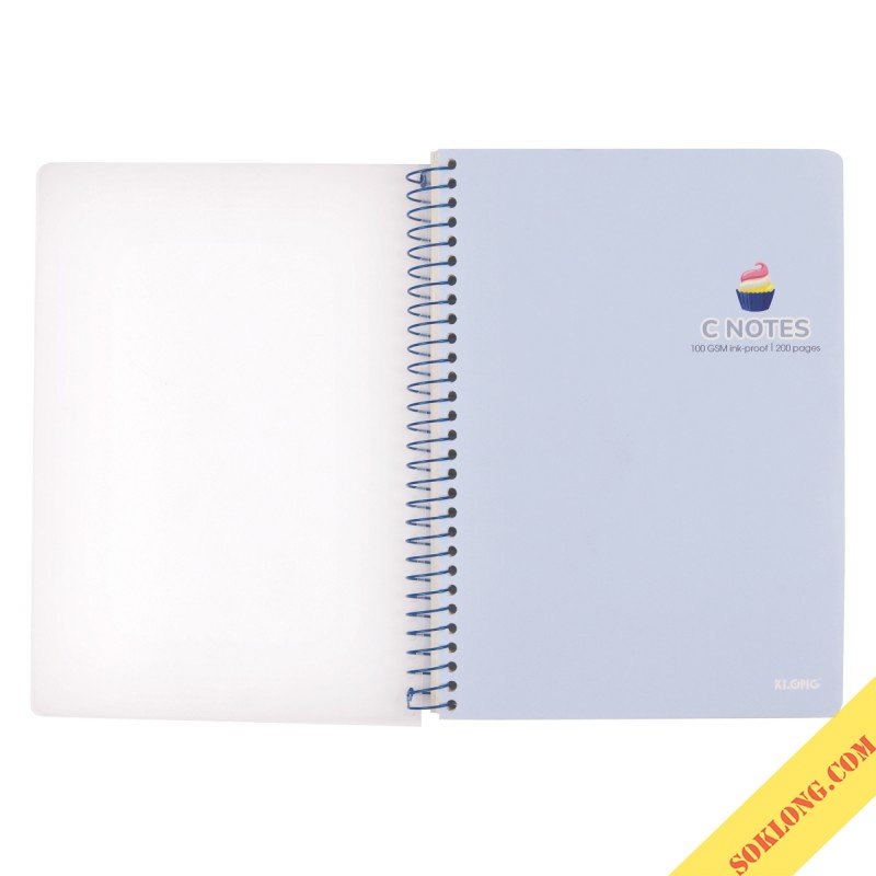 Vở note cornell B5 200 trang bìa nhựa lò xo đơn C Notes ruột dot và caro (6x6)mm, tập sổ Klong MS 588