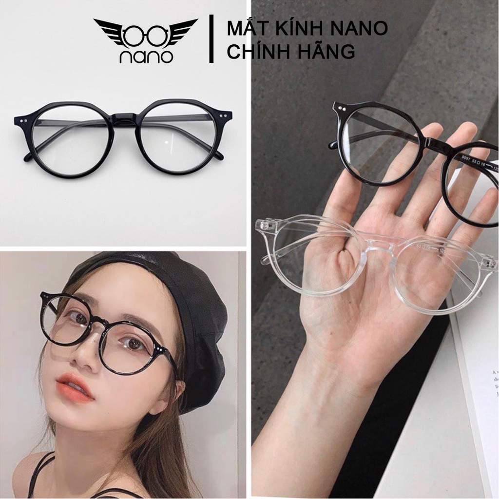 Gọng kính cận nữ nam nhựa dẻo, kính gọng tròn NANOEYES 3366 chống trầy xước chống ánh sáng xanh thông minh