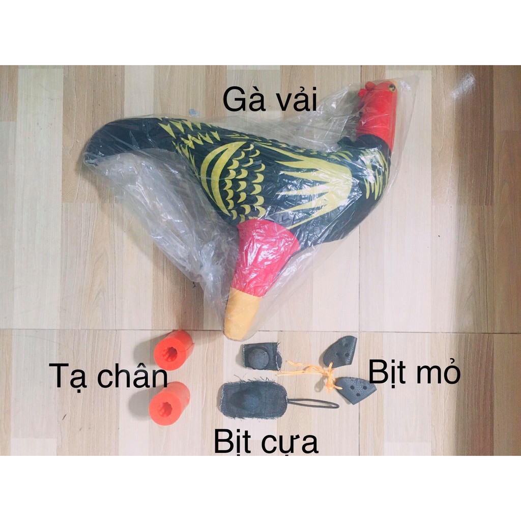 cobom 4 món tâp lực cho gà chọi ( gà bông, bịt mỏ,bịt cựa,tạ chân)