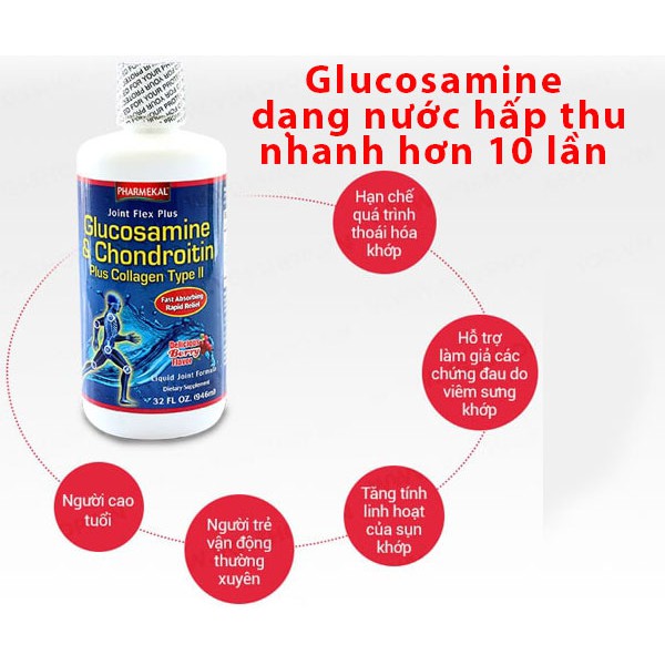 Joint Flex Plus Glucosamine Pharmekal Giảm Đau Khớp Nhanh Chóng dạng lỏng của Mỹ