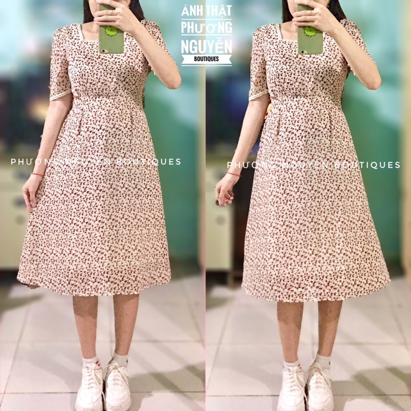 Váy đầm nữ hoa nhí tiểu thư có dây đai eo tôn dáng ulzzang Hàn Quốc | BigBuy360 - bigbuy360.vn