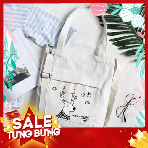 [FREE SHIP]  Túi Tote Đeo 2 Kiểu - Con Hươu - Q.ỉn Store - Q.ỉn Store
