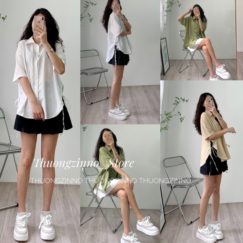 [Ảnh thật/Video]Áo sơ mi lụa hai vạt thiết kế buộc nơ hông xinh xắn