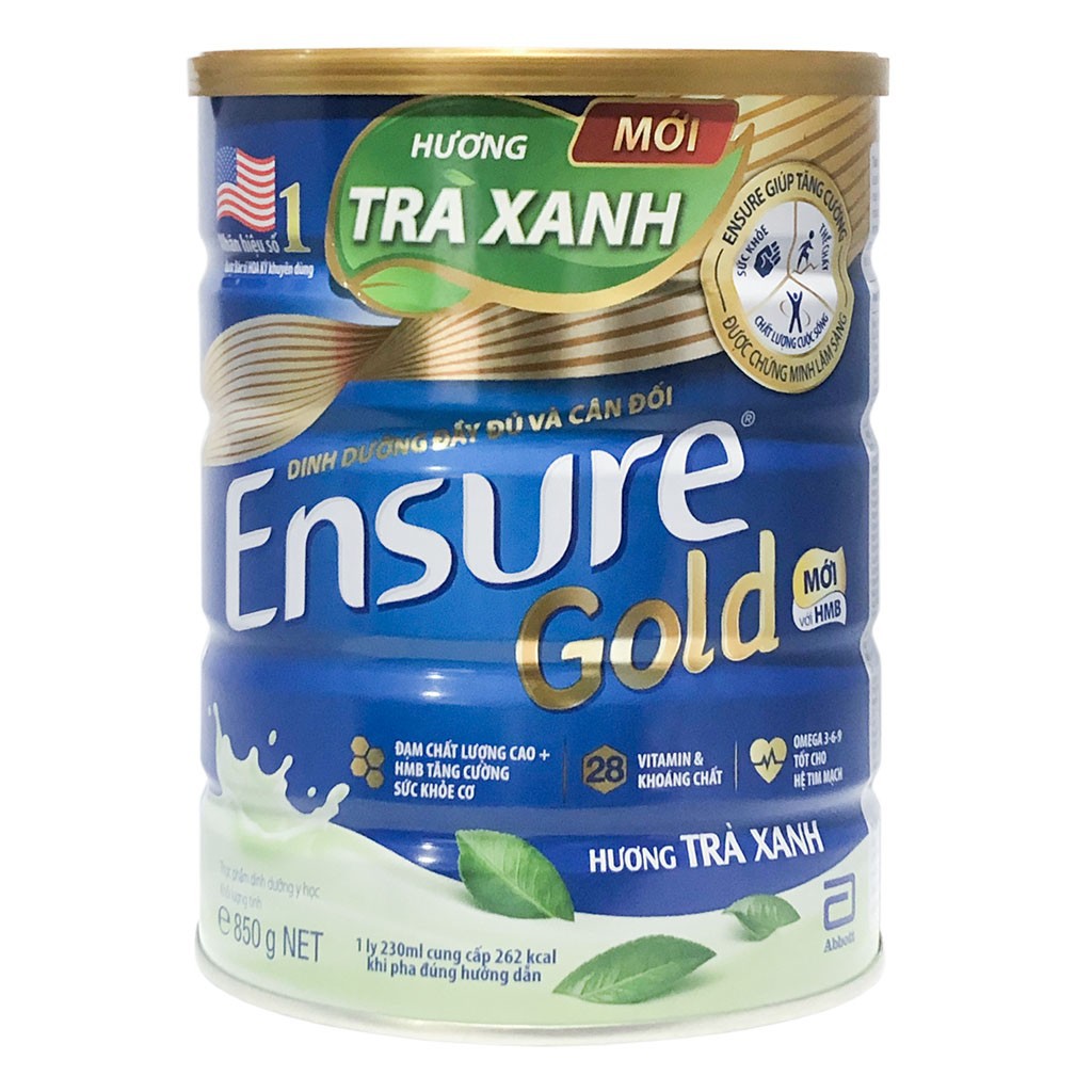 Sữa Bột Ensure Gold Hương Trà Xanh 850g - vị mới