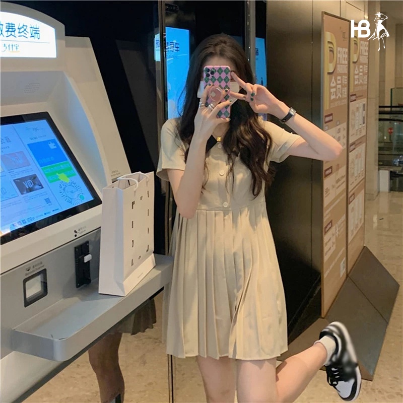 Đầm polo nữ HB thiết kế cổ phối màu đen tùng váy xếp ly D059 | BigBuy360 - bigbuy360.vn