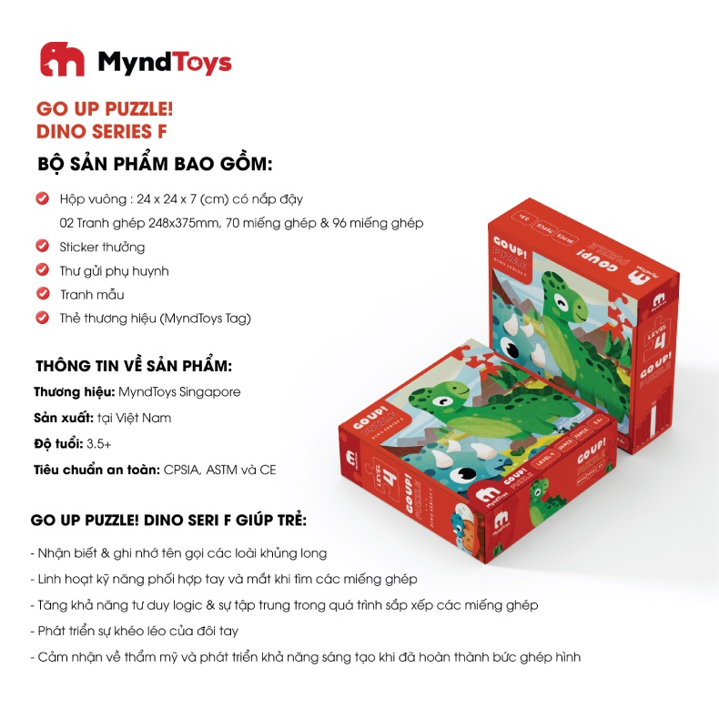 Đồ Chơi Giáo Dục MyndToys Xếp Hình Go Up! Puzzle Level 4 - Dino Series F Cho Bé 4 Tuổi