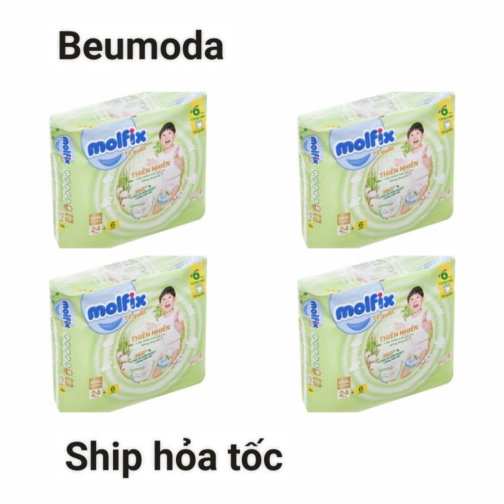 Thùng 4 gói tã quần Molfix bông organic tự nhiên size XXXL24 tặng 6 ( 18-35kg )