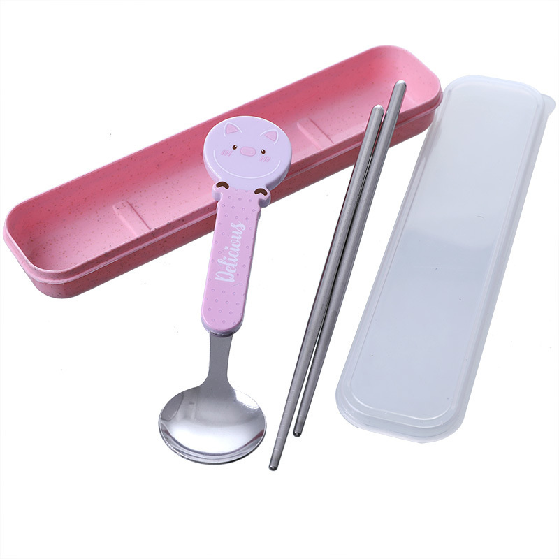 Stainless steel tableware three-piece set outdoor travel spoon fork chopsticks creative cute gift student portable set