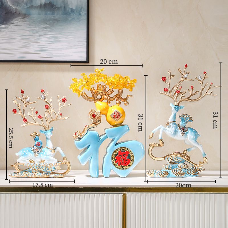 Trang trí nhà hiện đại, trang trí hươu may mắn, trang trí tủ tivi, ý nghĩa: may mắn và may mắn