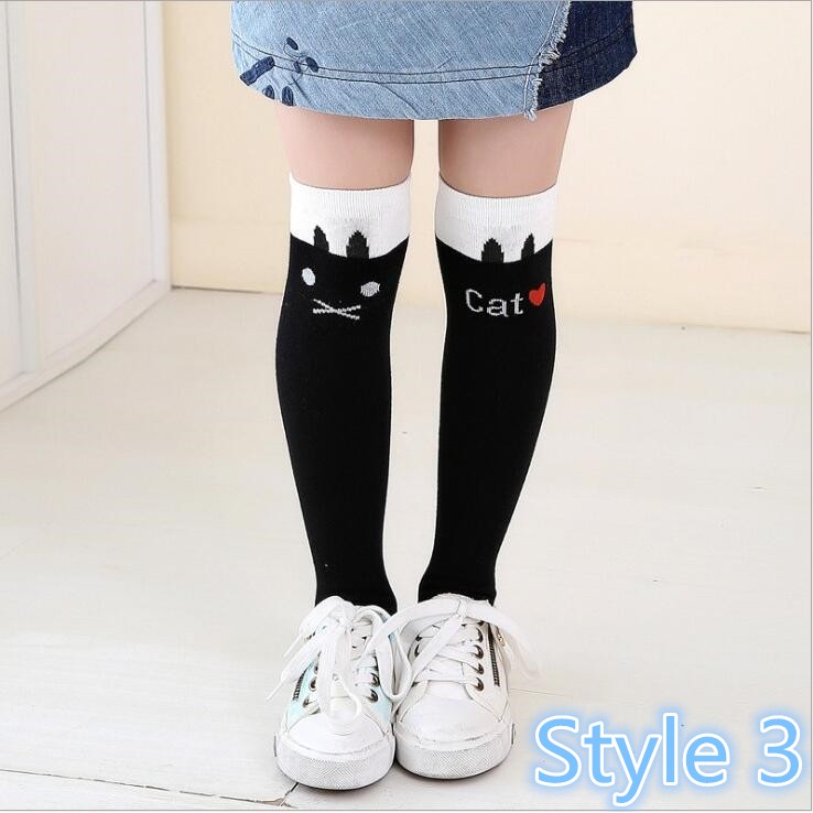 SMY Vớ ống dài 40cm bằng cotton chất lượng cao trang trí họa tiết mèo dễ thương 6 kiểu tùy chọn dành cho bé gái