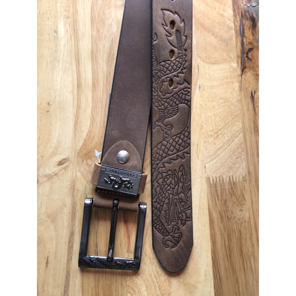 Dây nit nam - thắt lưng nam da sáp in rồng khóa laze