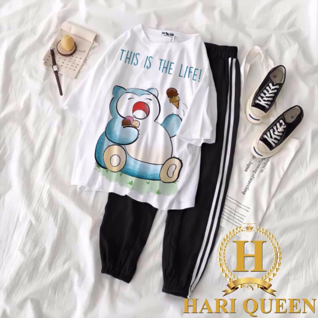Sét áo phông gấu kem + quần HARIQUEEN