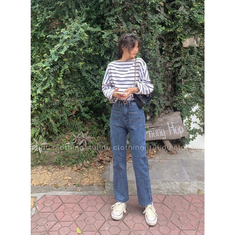 Quần Jean Ống Đứng Nữ TULIDU Túi Ngược Lưng Cao Độc Đáo Co Giãn 4 Chiều Quần ống đứng