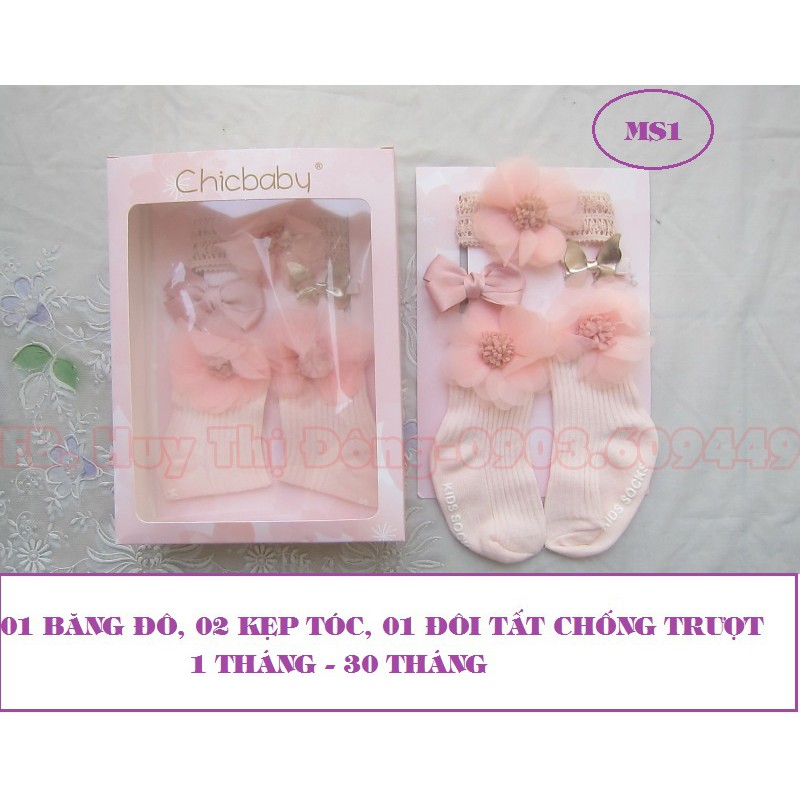 SET KẸP TÓC+BĂNG ĐÔ+TẤT CHIC BABY CHO BÉ