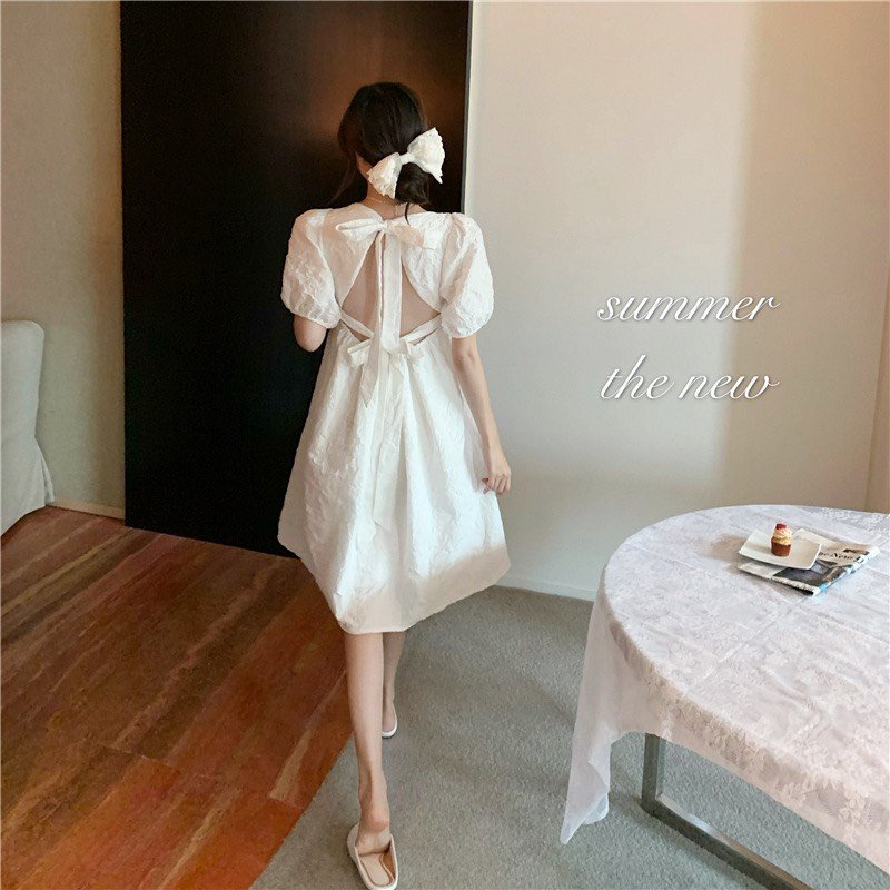 Đầm Nữ Cổ Vuông Gấm Xốp Freesize Cao Cấp  _ Váy Nữ Dáng Xòe, Cộc Tay, Lưng Buộc Nơ 2 Màu