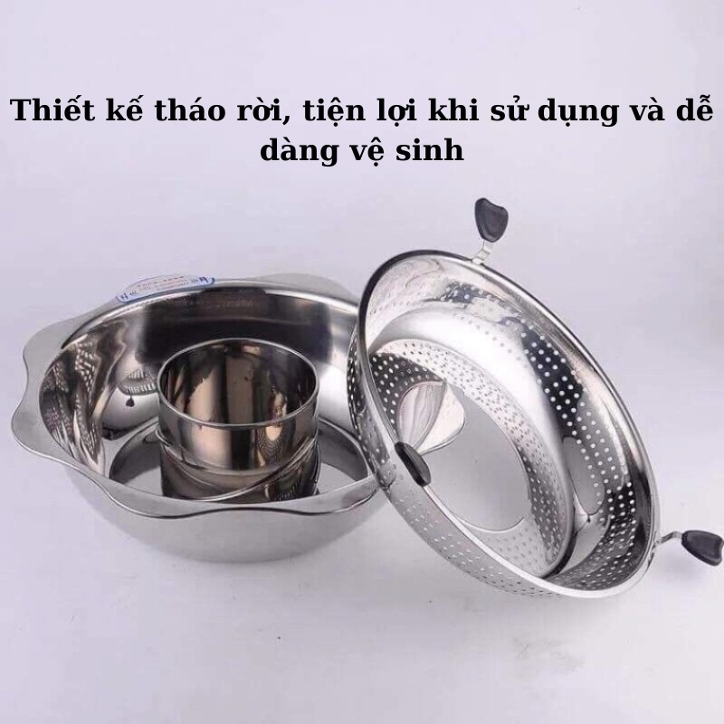 Nồi lẩu inox xoay 2 tầng Hàn Quốc Nồi lẩu inox 2 tầng dùng được cả bếp từ và bếp gas