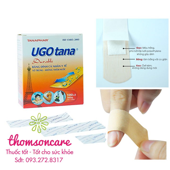 Băng dính cá nhân y tế UGOTANA – Hộp 102 miếng - Băng cá nhân số 1 tại Việt Nam băng vết thương nhỏ, đứt tay, xước chân