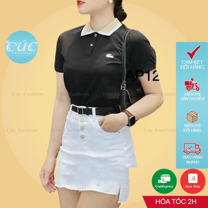 Áo phông polo nữ Cúc Fashion ngắn tay vải thun cotton thời trang công sở cổ đẹp đen trắng đi học cá sấu 2 màu AP126