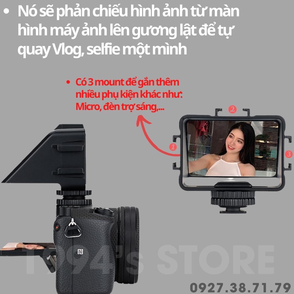 Gương lật màn hình cho máy ảnh UURIG R031 cho Vlogger và Youtuber - Có thể gắn thêm nhiều phụ kiện khác : Micro, Đèn ..
