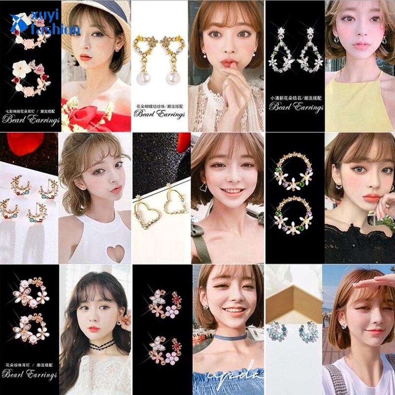 Hoa Tai Hình Trái Tim Đính Đá Lấp Lánh Phong Cách Hàn Quốc