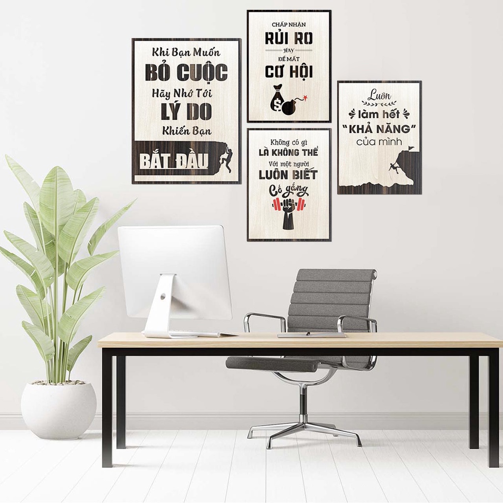 Tranh Gỗ Cổ Động - Treo Tường - Tranh Slogan - Tạo Động Lực Làm Việc Size 20x27cm