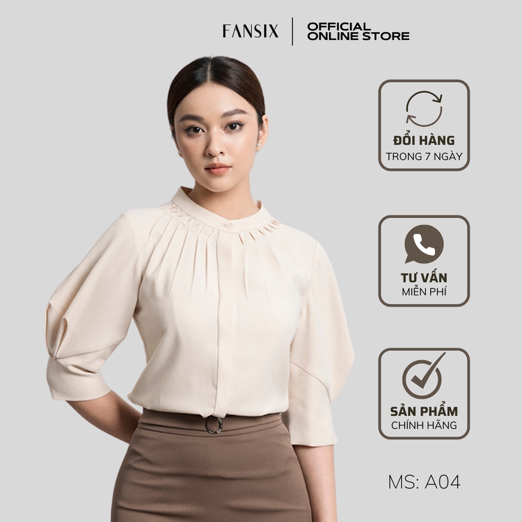 Áo sơ mi nữ thiết kế xếp ly cổ độc đáo FANSIX - A04 sơ mi công sở, vải Mango mềm mại