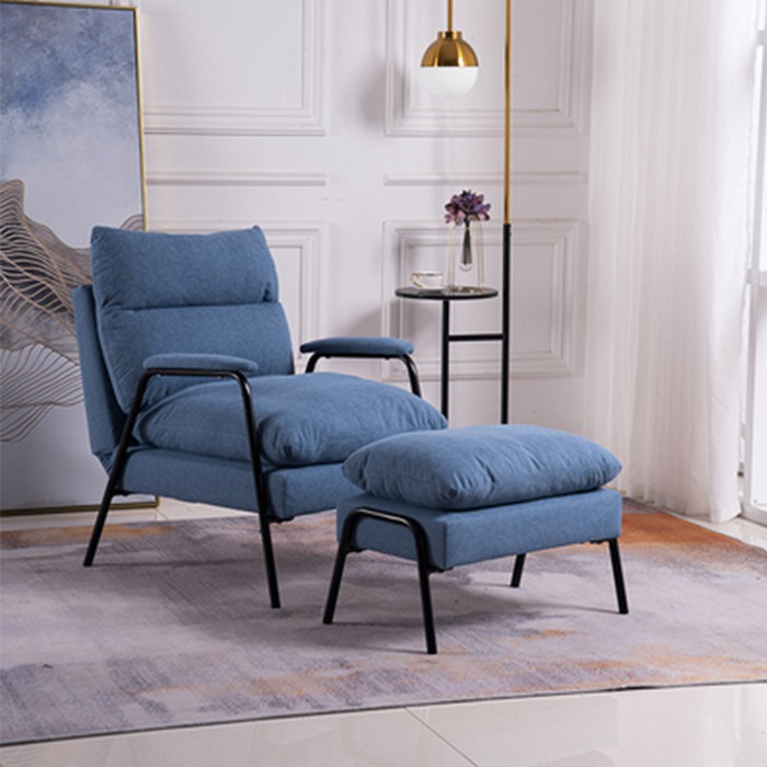 Ghế sofa thư giãn có dựa lưng thông minh điều chỉnh được độ cao - Ghế thư giãn đọc sách kèm đôn nệm nỉ chân sắt cao cấp