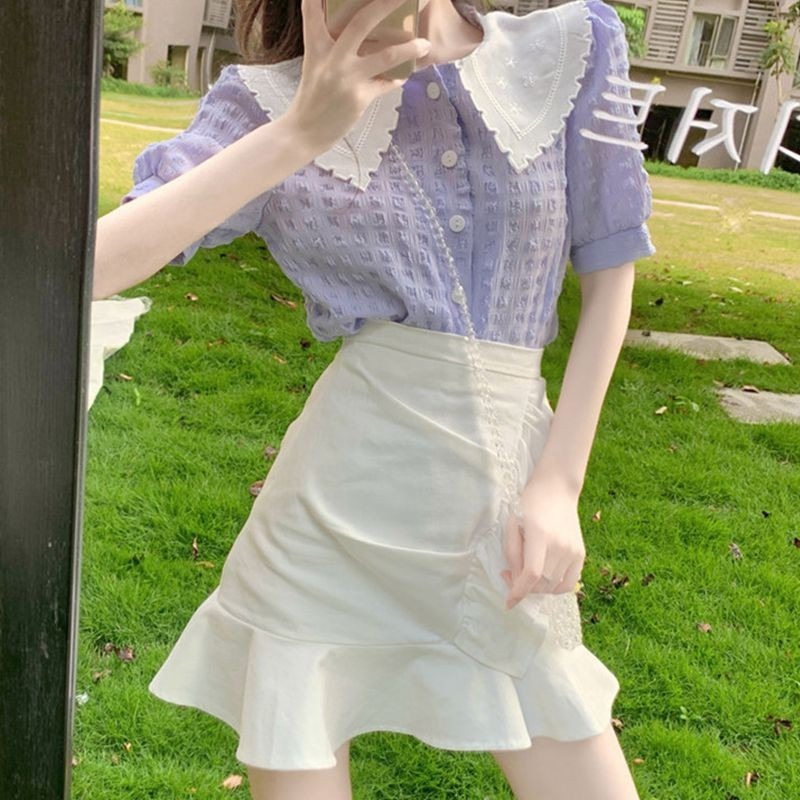 Áo Sơ Mi Ngắn Tay Cổ Búp Bê Thời Trang Mùa Hè Hàn Quốc 210512 | BigBuy360 - bigbuy360.vn