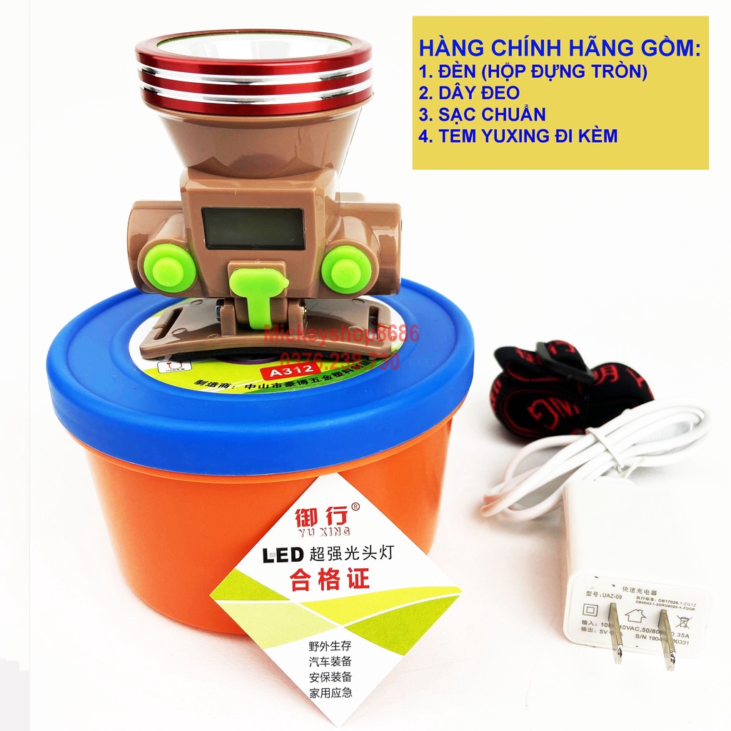 Đèn pin đội đầu YUXING A312 LED 100W siêu sáng chiếu xa chống nước ánh sáng Vàng và Trắng đèn đi rừng soi ếch