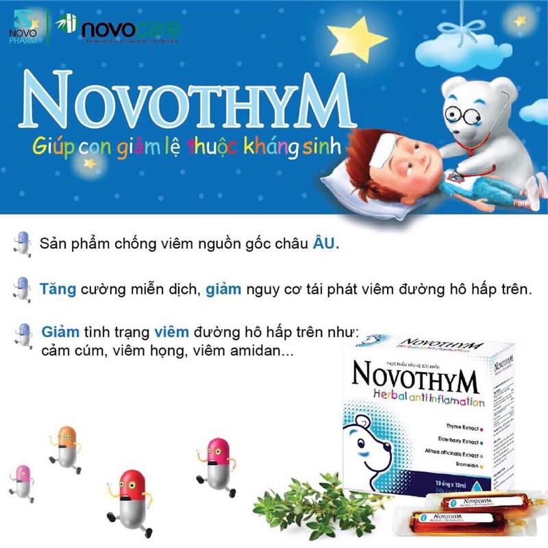 Novothym - Giúp Giảm Viêm Đường Hô Hấp Trên , Tăng Đề Kháng Giúp Con Giảm Lệ Thuộc Kháng SinhNovothym - Hộp 10 ống 10 ml