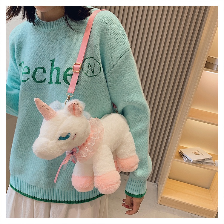 Túi đeo chéo gấu bông pony ngựa 1 sừng unicorn xinh xắn ulzzang hàng xịn Quảng Châu có sẵn