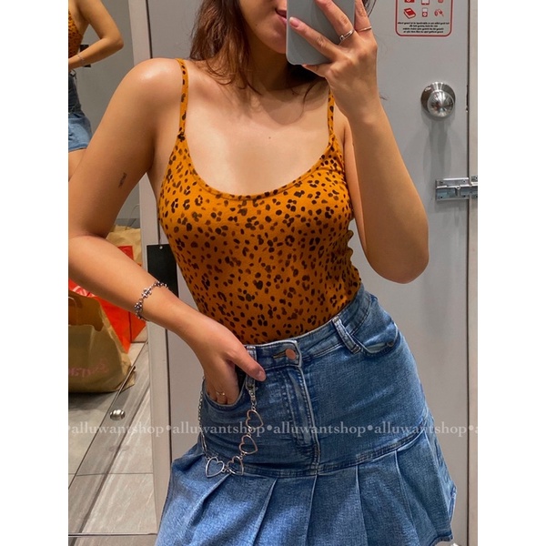 Bodysuit dây đan chéo lưng Leopard Wild Fable hàng XK
