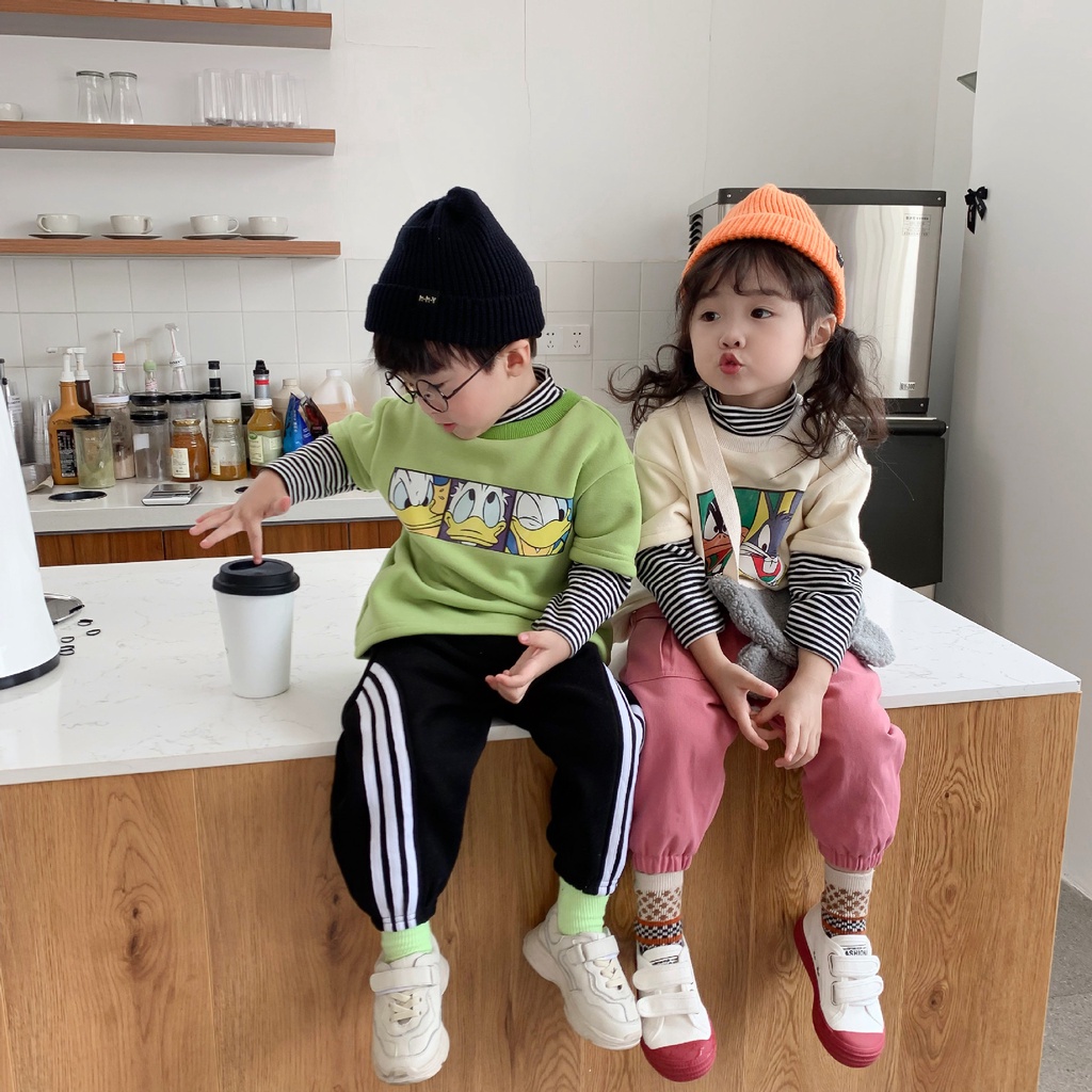Áo Nỉ Vịt Phối Cổ Và Tay Vằn Có Lót Lông Ấm [Quần Áo Trẻ Em Hàn Quốc tại Hà Nội - Hàng Quảng Châu Cao Cấp]