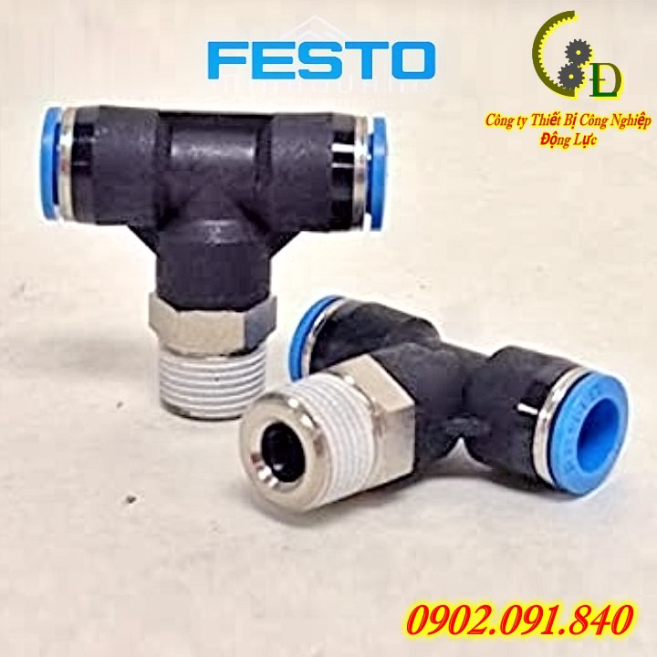 Khớp nối nhanh ren ngoài 1 cổng chữ T festo QST-3/8-10 - Đầu ( cút ) nối nhanh dây hơi máy nén khí phi 10. Van tiết lưu