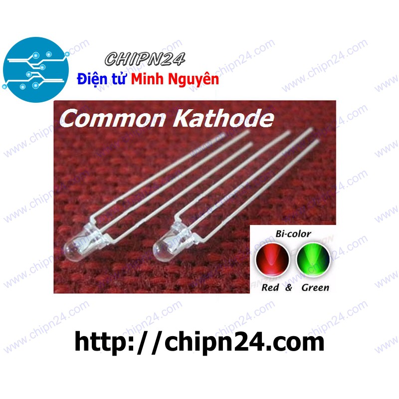 (TK1) Led 2 màu 3 chân 3MM Trong K chung (Đỏ/Xanh Lá Mạ)