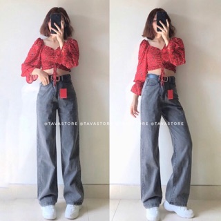 Quần jeans baggy suông xám đen