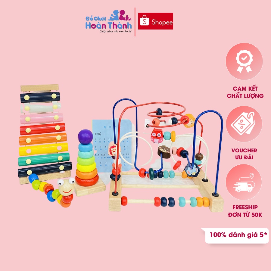 Đồ chơi xâu chuỗi luồn hạt cho bé kèm đàn T'rưng đồ chơi giáo dục sớm cho bé 1-3 tuổi