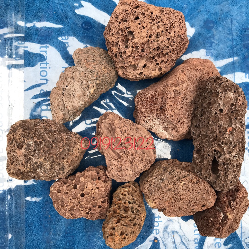 Đá nham thạch đỏ - đá nham thạch Trung Quốc túi 1kg Size1-2cm, 3-5cm Đá lọc nước hồ thủy sinh